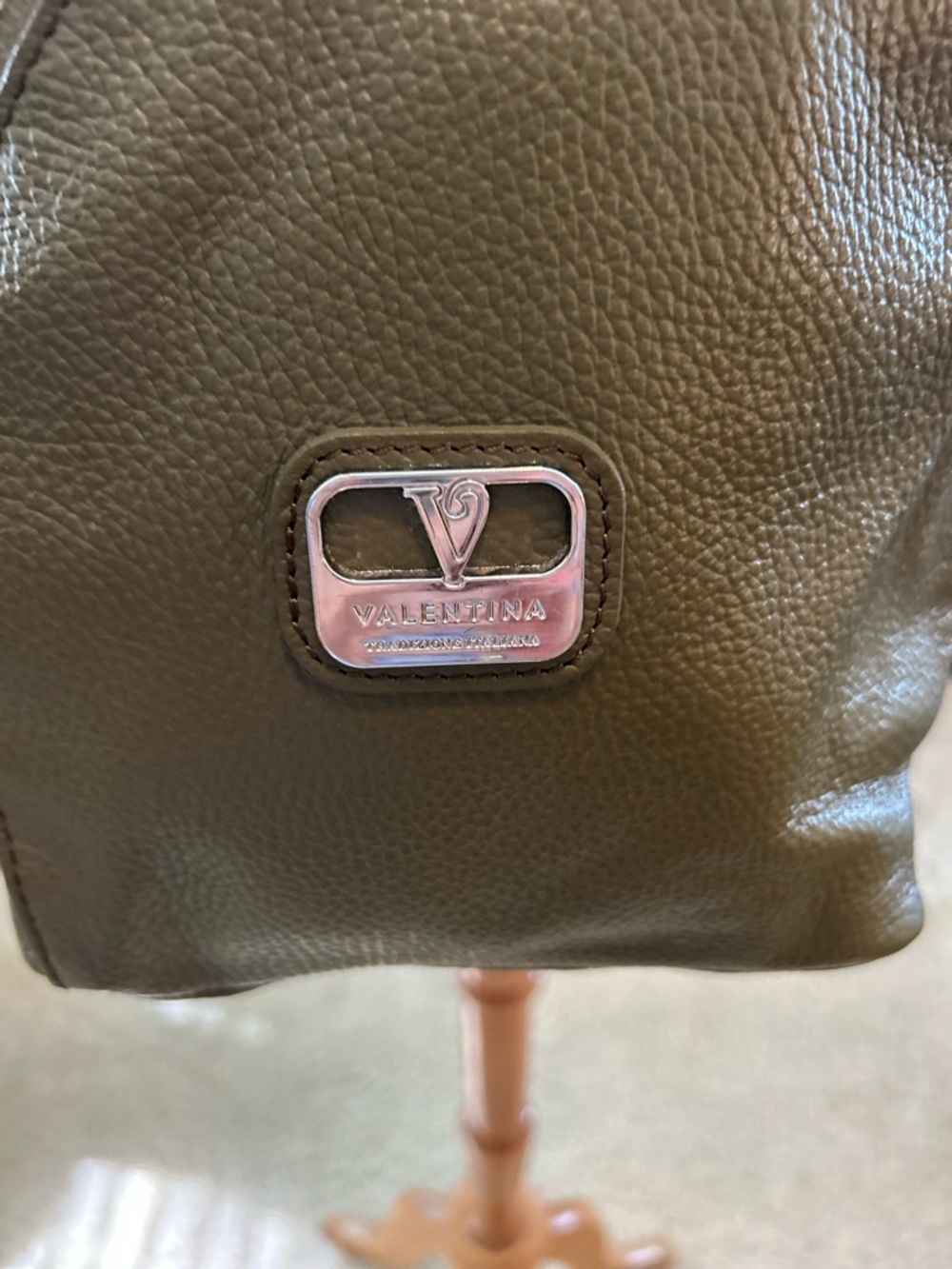 Valentina Olive Green Leather Convertible Sling Backpack - Picture 4 of 15